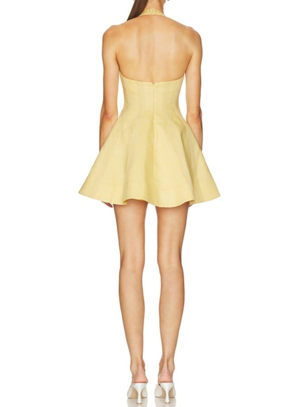NWT Camila Coelho Cassia Mini Dress - Light Yellow Halter Linen Party Cocktail - Picture 3 of 7